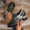 Spring and Autumn Ladies Wind Bullock Contrasting Tassel Side Zipper Women's Shoes Belt Buckle Middle Heel Single Shoes