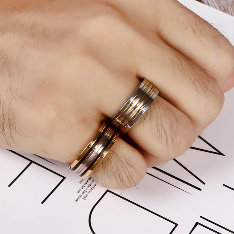 8MM Wide Trendy Gold Color Stainless Steel Rings For Men Women Double Color Engagement Wedding Band Ring Jewelry