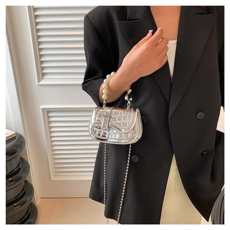 Fashion Female PU Leather Crossbody Bags Women Shoulder Bags Pearl Chain Handbags Trendy Mini Flap Square Bags