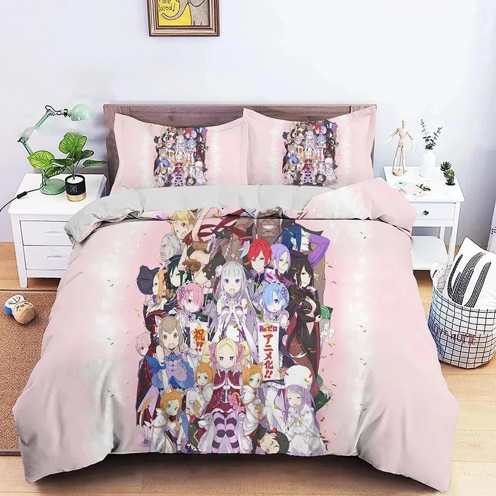 3D Printed Anime Re Zero Rem Ram Bedding Set Boys Girls Twin Queen Size Duvet Cover Pillowcase Bed Kids Adult Home Textileextile
