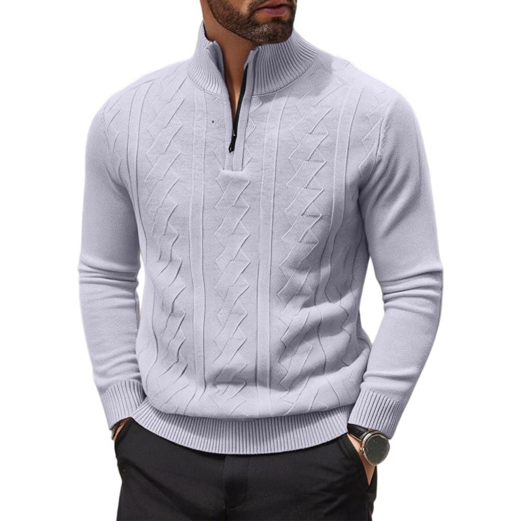Half Zipper  Pullover  Long-Sleeved Knitted Sweater  Solid Color