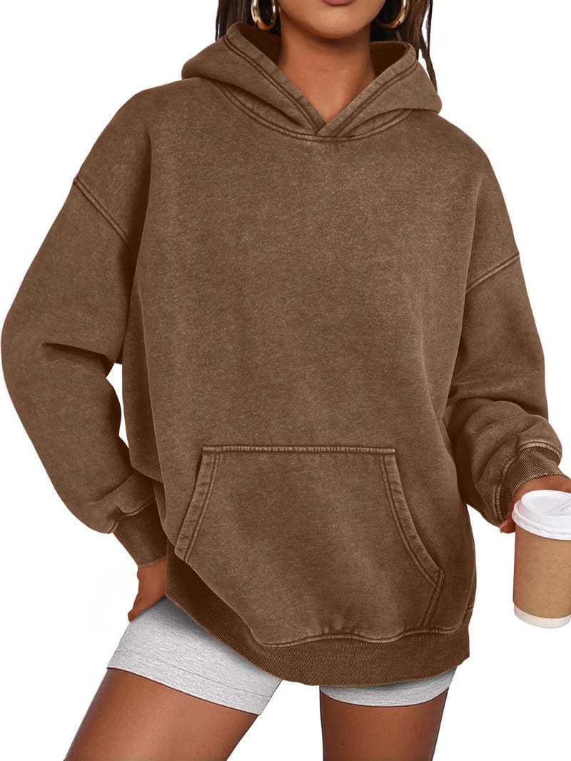 Пуловер с капюшоном оверсайз с эффектом стирки XXXL коричневый