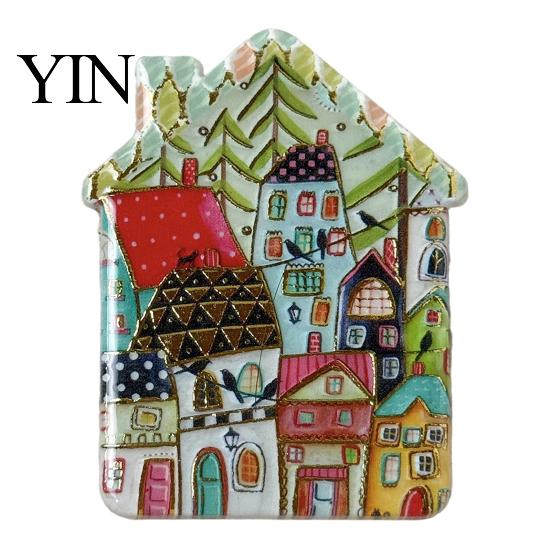 Metal Cabinet Magnets Vintage House Refrigerator Magnet, Colorful Fairy Tale Town Magnetic Fridge Decoration Kitchen Accessories Lockers Decorative