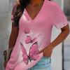 Butterfly Print Women Tshirt V Neck Short Sleeve Casual Loose Summer Tee Shirts