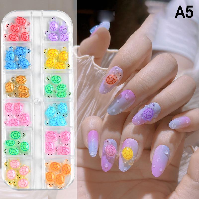 12 Bölmeli/Kutu Mini Fiyonk Tırnak Sanatı Süsleri 3D Sevimli Şeker Rengi Tırnak Takıları Tasarımları Kendin Yap Reçine Tırnak Aksesuarları