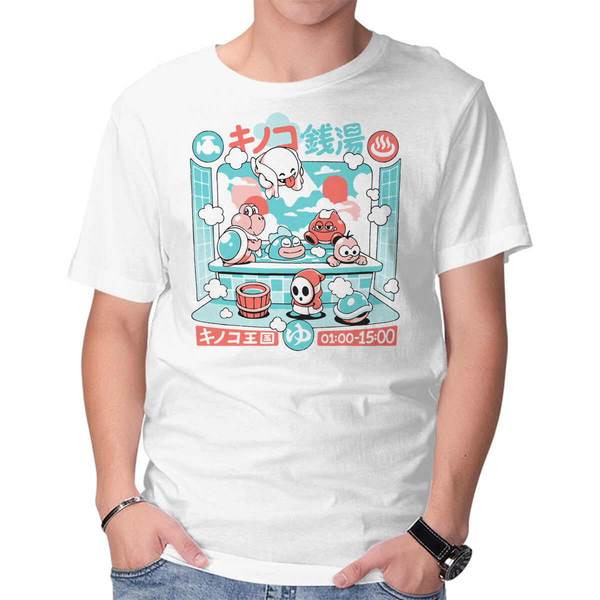 Unisex Crew Neck T-Shirt Mushroom Bathhouse Graphic Short Sleeve Casual Tee S