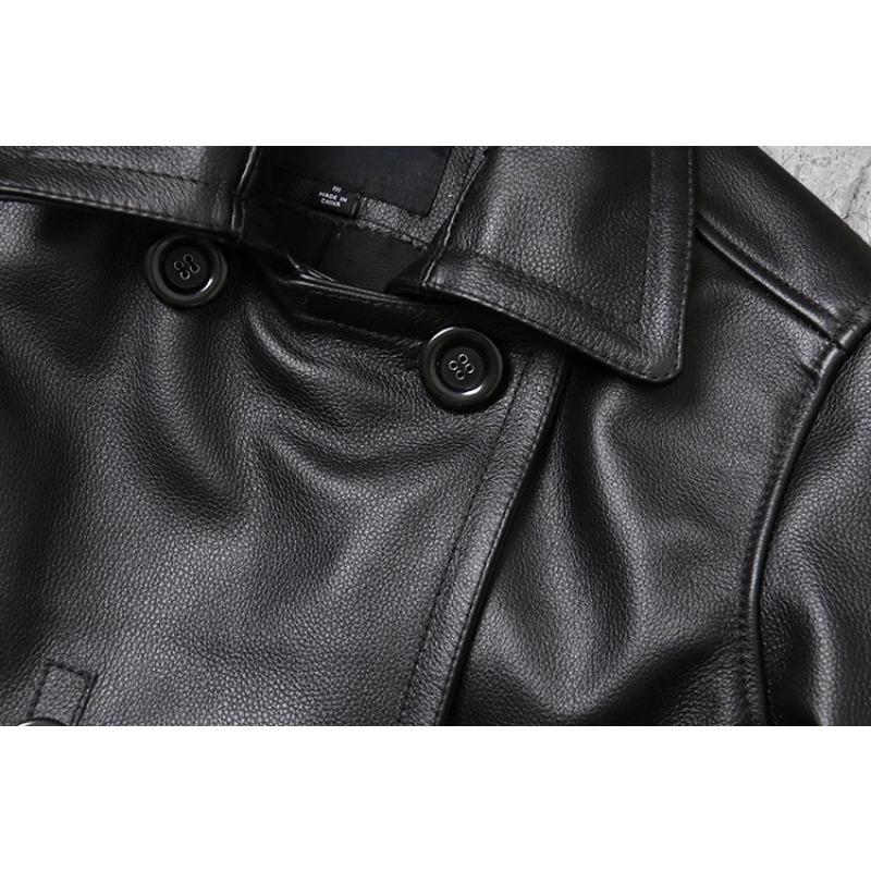 Čínská velikost Nová Pánská bunda z pravé kůže Pánská hovězí kůže Kabát Podzim Zima Pracovní Kabát Trench Styl Dvouřadé oblečení