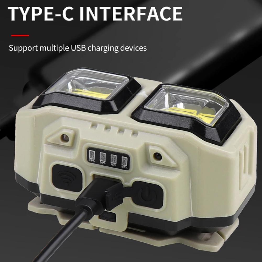 Potente linterna frontal LED recargable por USB, linterna frontal impermeable, luz para acampar, pescar y minería
