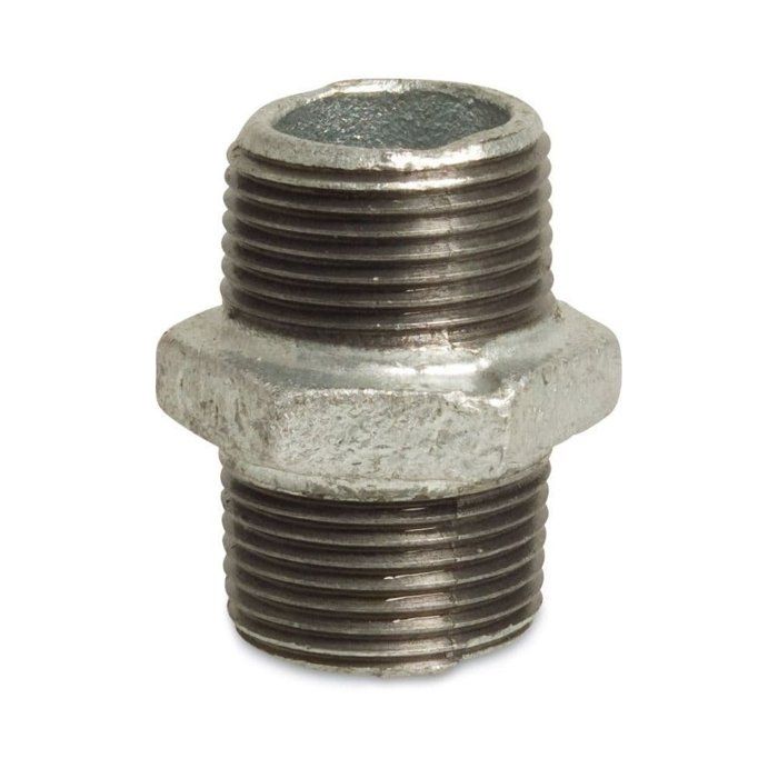 Raccord fileté en fonte malléable, double mamelon 1/2 pouce, galvanisé