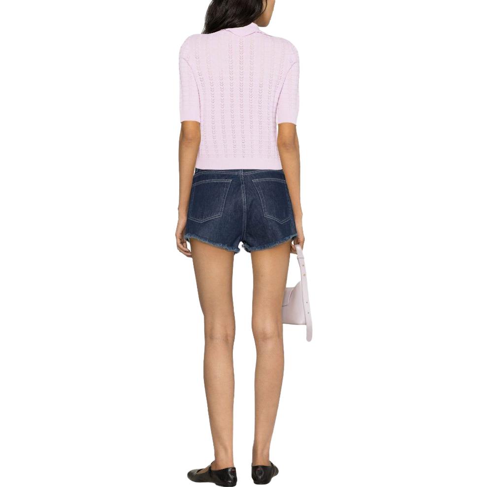 PINKO Short Sleeve Doll Collar Fitted Knit Top Women tops Light-Purple 103162A1Q3-N78