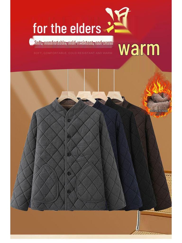 Men's Thickened Winter Cotton Jacket with Fleece Lining – Warm, Cold-Proof Coat for Middle-Aged and Elderly Dads.