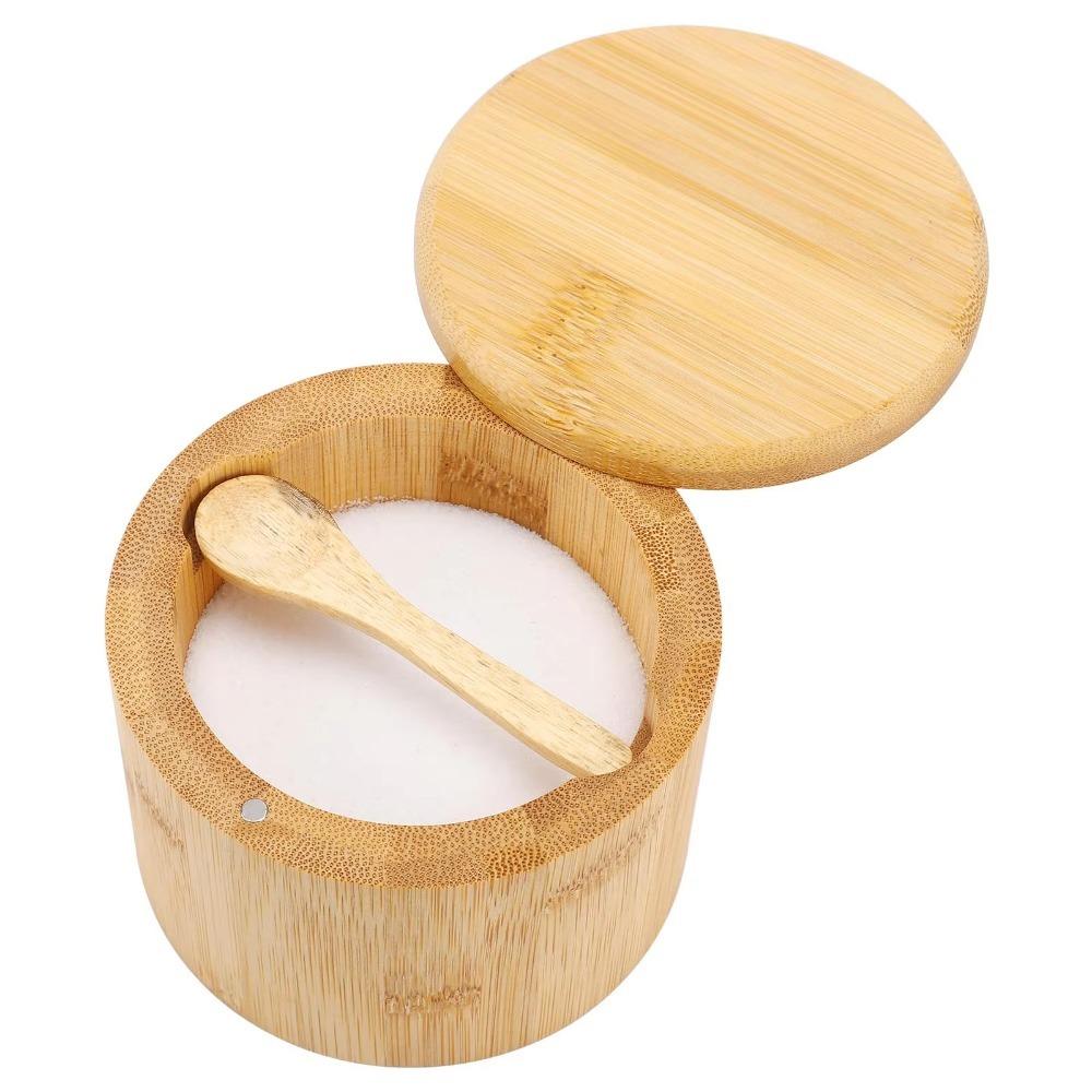 Bamboo Salt Cellar Bowl Large Capacity Kitchen Holder New Salt Container Store Pepper Seasoning