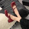Fashion French Bow Mary Jane Shoes Women's Summer New Round Toe 100 with Skirt Metal Buckle Block Heel Small Leather Shoes