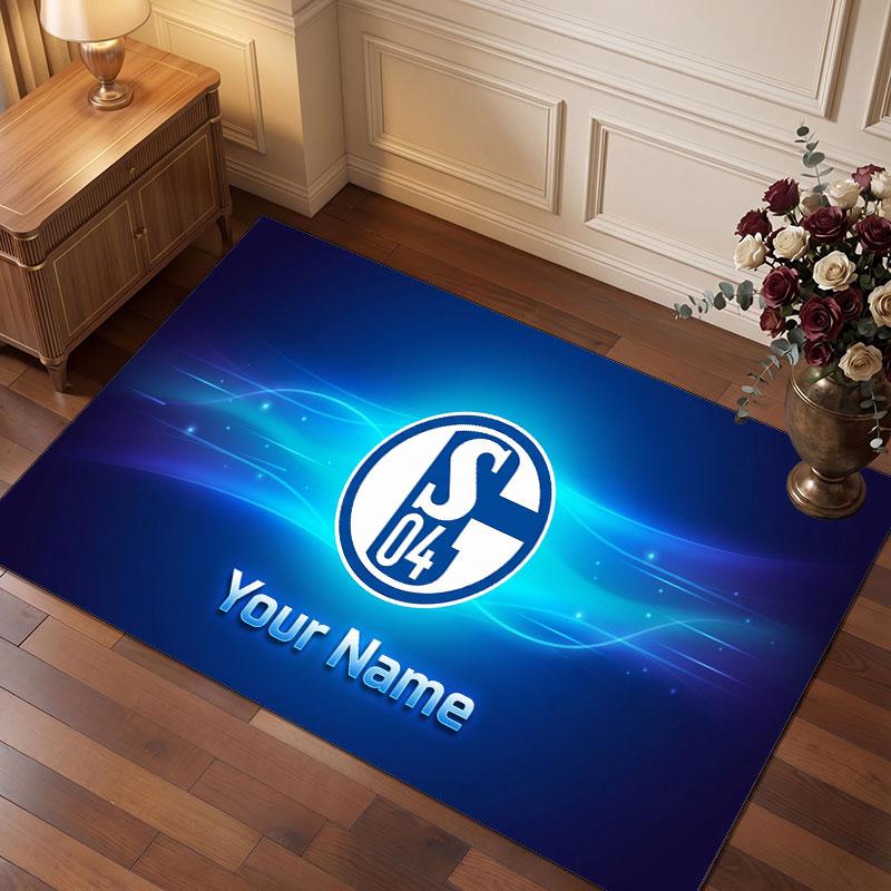 Tappeto in Velluto di Cristallo Personalizzato FC Schalke 04, Stampa Testo Nome Personalizzato, Logo Calcio Morbido Antiscivolo Tappetino per Pavimento Decorazione Casa Regalo