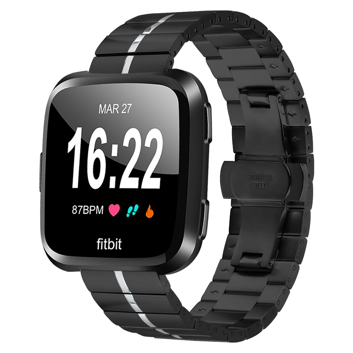 

For Fitbit Versa/Versa Lite/Versa 2 Line Splicing Stainless Steel Watch Strap Butterfly Buckle Band Splicing Gold