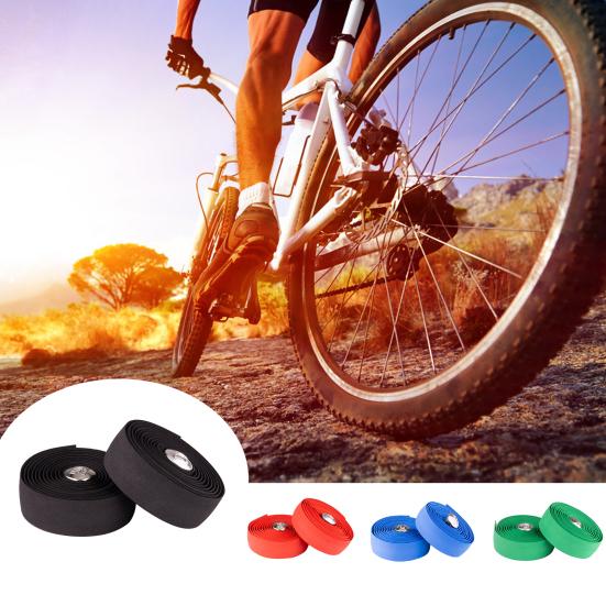 2Pcs Road MTB Bike Handlebar Anti-skid Tape Cycling Damping Straps with 2 Plugs