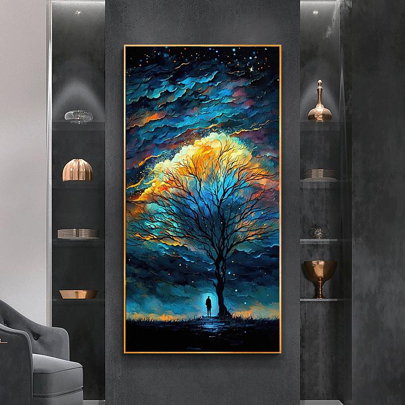 Mørk Skog Livets Tre Lerret Maleri Veggkunst Magisk Skog Landskap Plakater og Trykk for Veranda Stue Dekor Cuadros