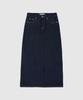 HAINT [Fleece Bonding] Non-Fade Denim Long Skirt_Dark Blue