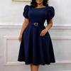 Elegantes O-Ausschnitt Kleid mit hoher Taille Sommer Mode A-Linie Damenkleid