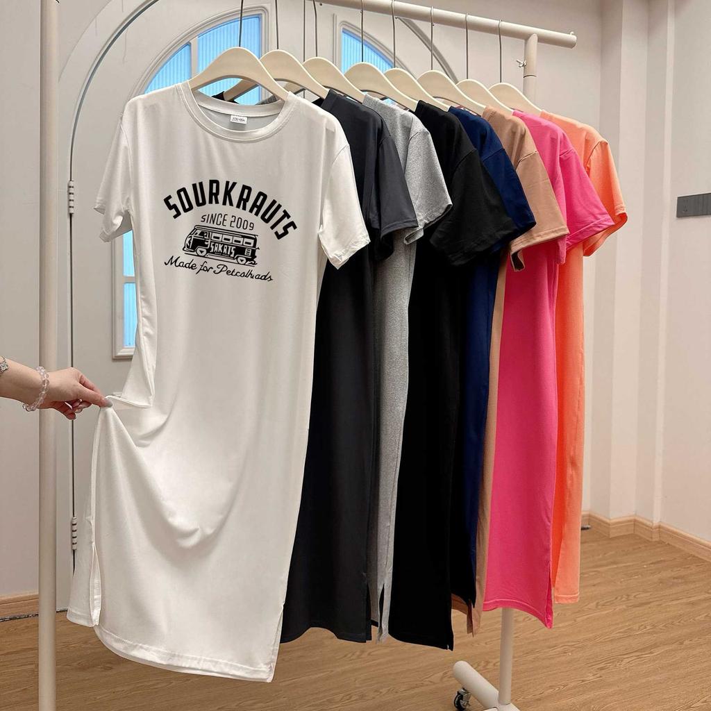 New Short-sleeved Loose Dress, Casual Knee-length T-shirt Dress, Versatile Mid-length Long Dress, Slimming for Women In Summer