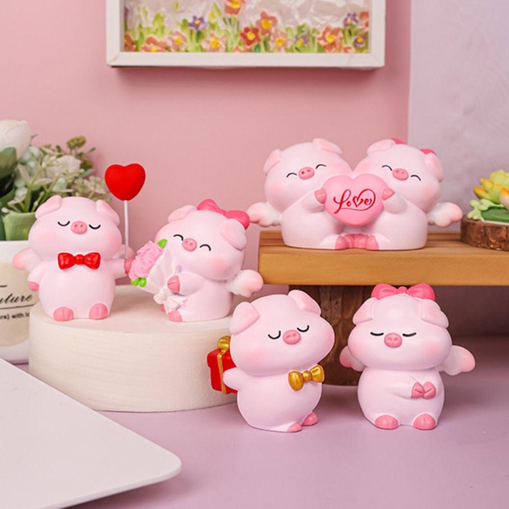 Cartoon Pig Statue Cute Miniatures Figurine Cake Decoration Couple Piggy Ornament  Home