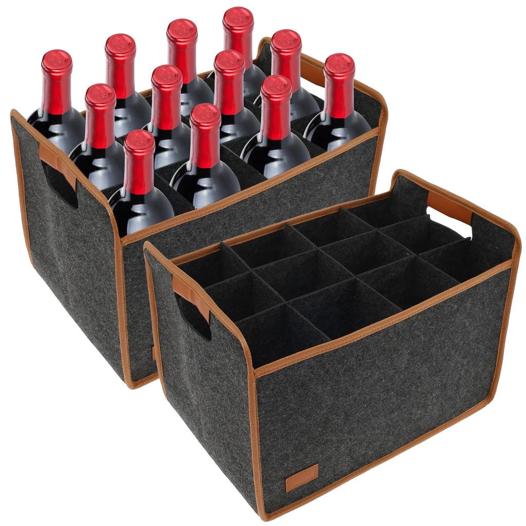 2Pcs 12 Bottle Felt Wine Carrier Tote Bag Collapsible Wine Bottle Carrier with Handles For Travel Camping And Picnic Protective