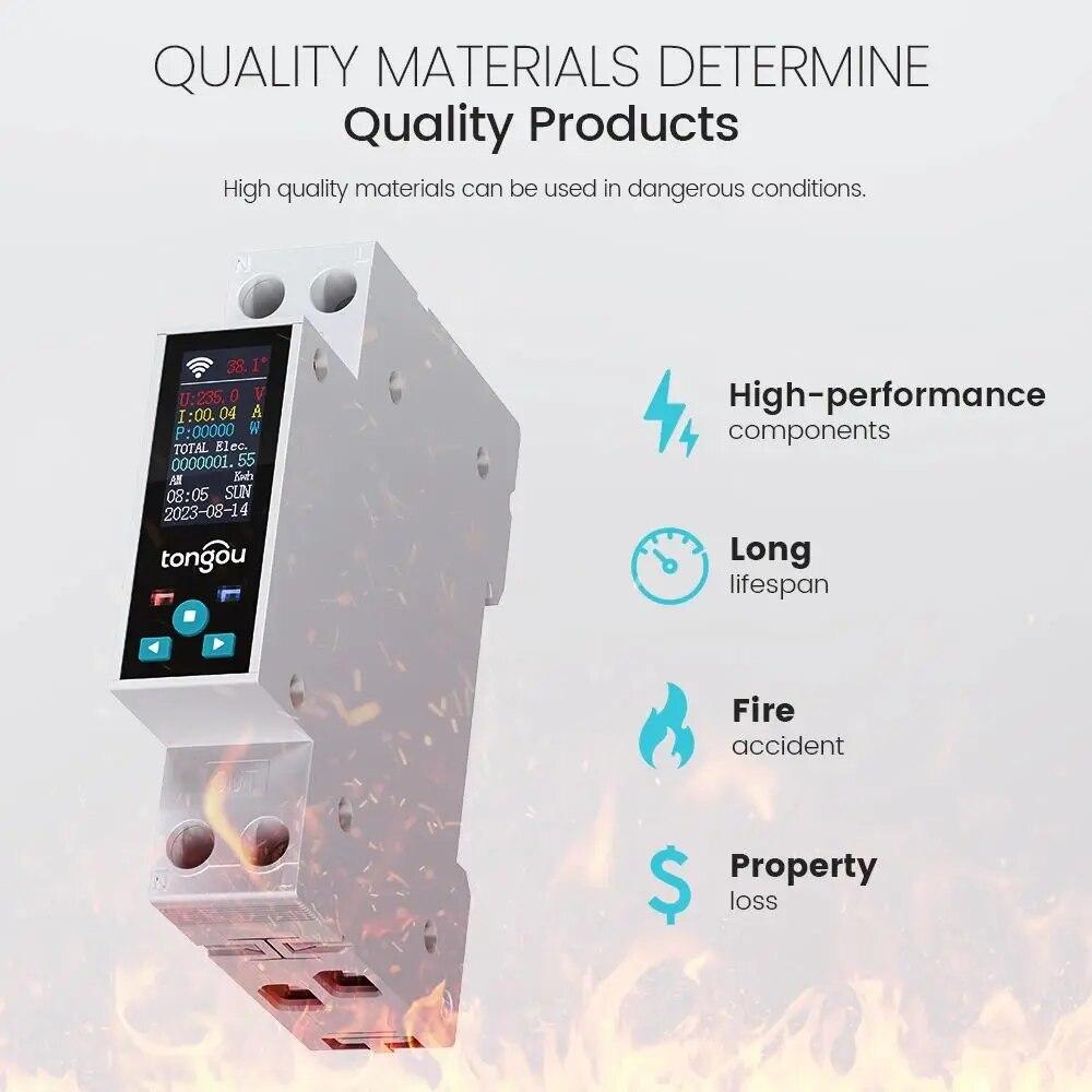 1P 50A Tuya WIFI Intelligenter Schalter Leistungsschalter LED Energiezähler kWh Strommessung Timer Relais Fernsteuerung Smart Life APP