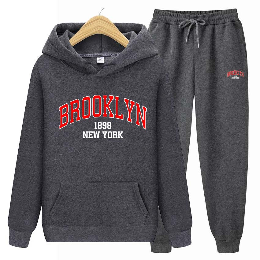 Men's Sets 1898 Brooklyn Print Sweatshirt Sport Suit Tracksuit 2 Pieces Set Sweatshirt+Pants Suit Hoodie Sportswear Jogging