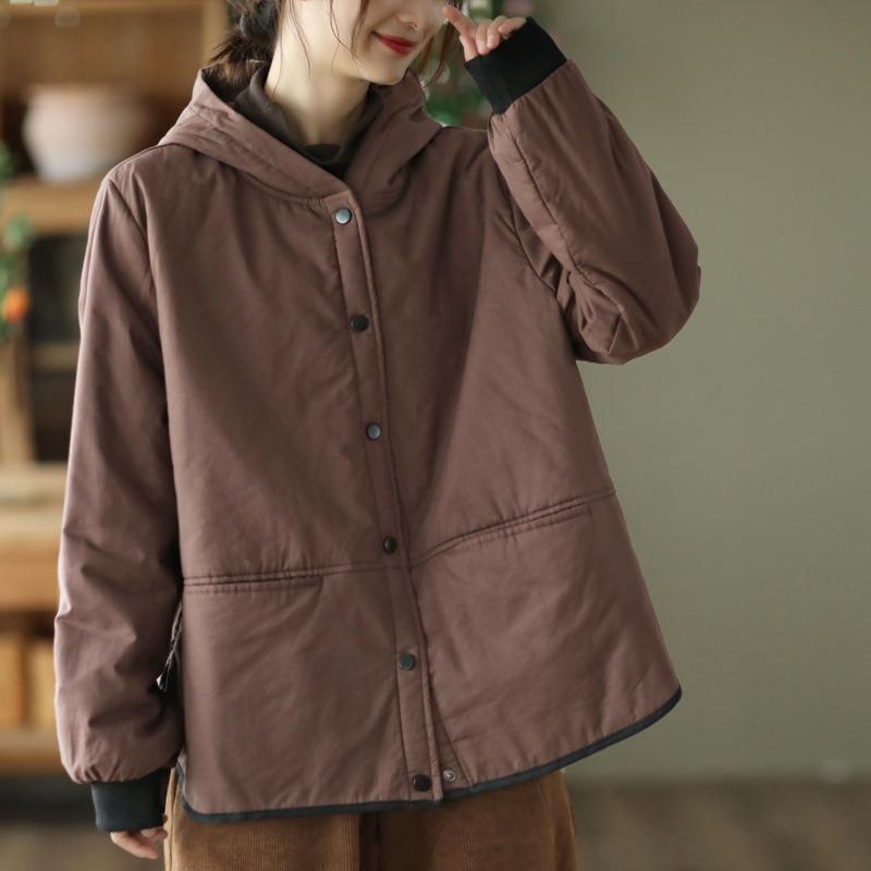 Retro padded jacket women's versatile casual hooded thickened cotton-padded clothes autumn and winter warm cotton-padded clothes