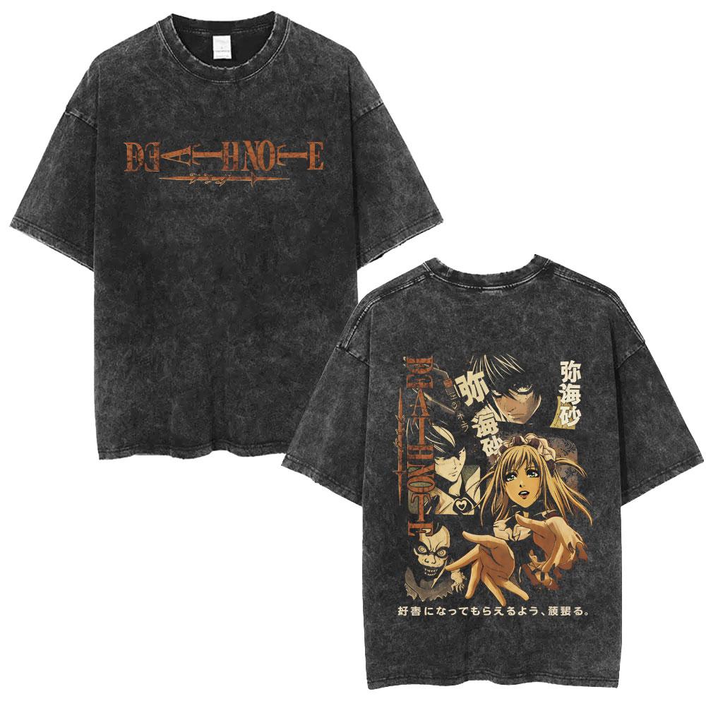 Washed Vintage Anime Death Note Ryuk Light Yagami L Lawliet Graphic T-shirt Men Casual Oversized T Shirt 90s Manga Retro Tshirt