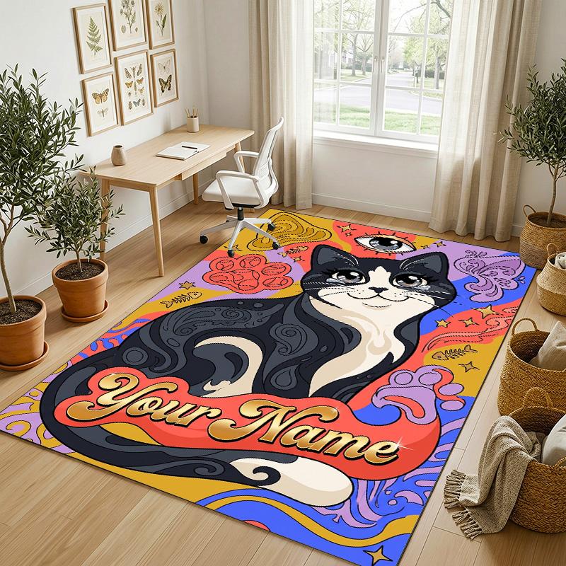 Coffee Theme Soft Crystal Velvet Rug Custom Name & Text Print Non Slip Floor Rug for Bedroom Living Room