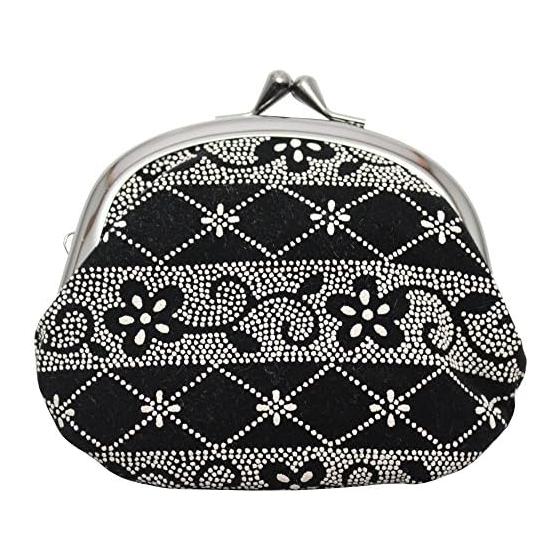 Maruzen Coin Purse, Suede Inden-style Gamaguchi, Floral Pattern, Retro Japanese Style Accessory Pouch