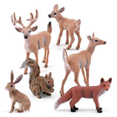 6 Simulated Forest Animals, Squirrel, Rabbit, White-Tailed Deer, Fox Model Static Ornament Toys