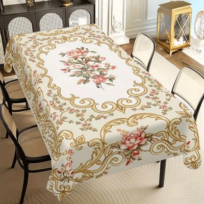 1 Piece of Bohemian Floral Pattern Tablecloth, Featuring Decorative Flower Designs for Home, Kitchen, Dining Room and Party Use