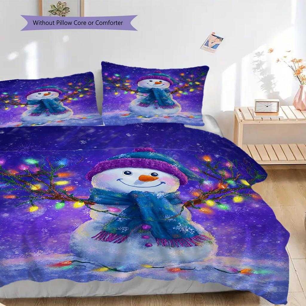 Snowman Pattern Bedding Quilt Set Quilt Cover Pillowcase Home Decoration Birthday Gift (1 * duvet cover + 2 * pillowcase, without core)
