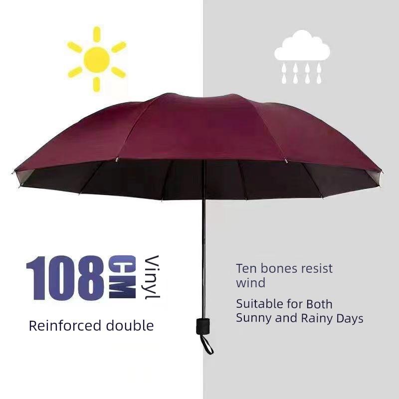Extra-Large Ten-Rib Sunshade Umbrella, Business-Grade Black-Coated Double Sun Umbrella, Folding Umbrella