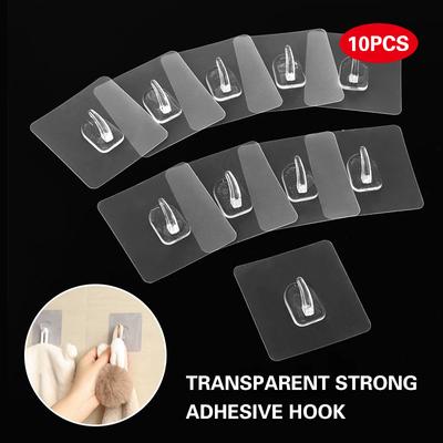 10Pcs Transparent Strong Self Adhesive Door Wall Hangers Hooks For Silicone Storage Hanging Kitchen Bathroom Accessories