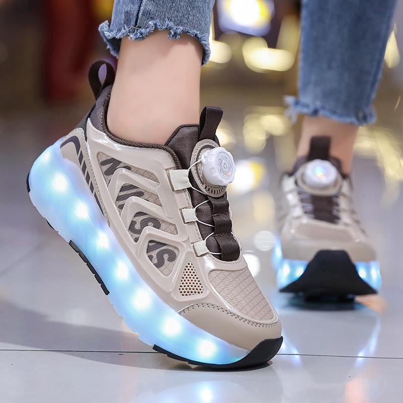 Kids Lights Sports Shoes Rubbing Shoes Charging and Disassembling Four Wheels Slide Shoes LED Kids Glowing Sneakers