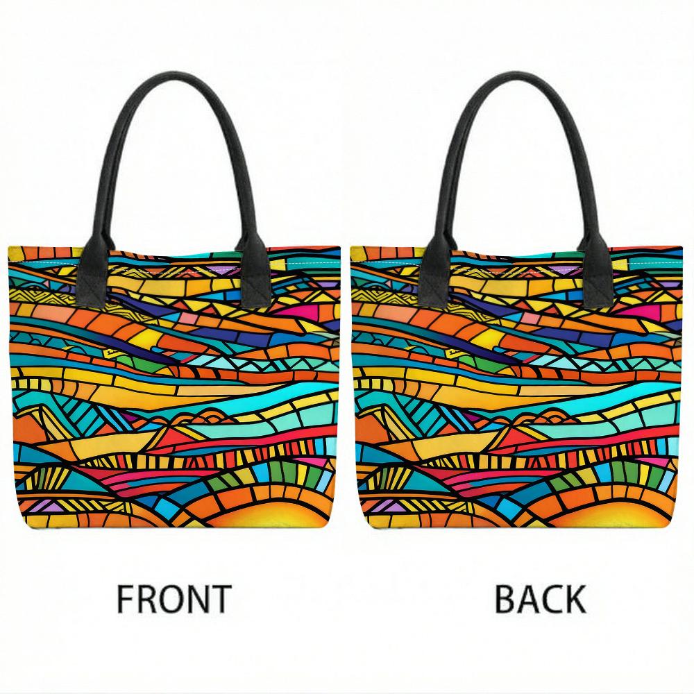 Colorful Geometric Print Tote Bag Large Capacity Casual Shoulder Bag for Daily Use