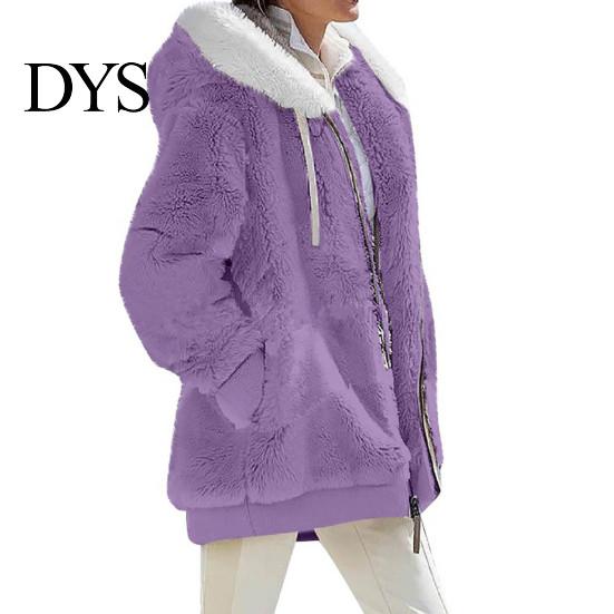 Women Winter Coat Solid Color Warm Furry Outdoor Plush Plus Size Lady Clothes Cardigan