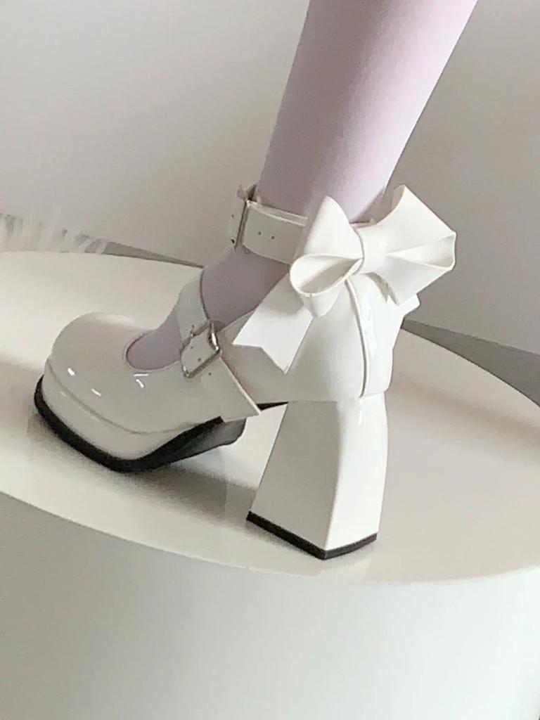 New Bow Mary Jane High Heels Cute and Comfy Women's Pumps with Bow Tie for Casual  Italian Shoes and Bags Matching Set