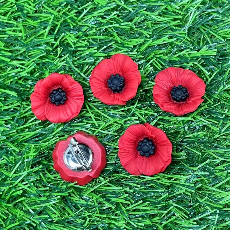 5pcs Vintage Red Poppy Flower Brooches - Elegant Resin Fashion Jewelry for Men & Women, Perfect for Clothes, Backpacks, Hats