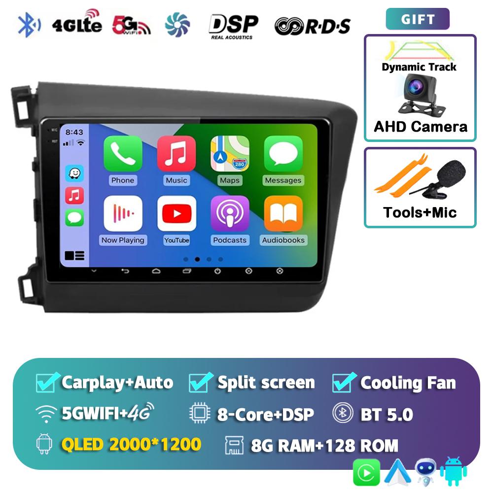 Android 14 Carplay Auto WIFI+4G Car Radio For Honda Civic 2012 2013 2014 2015 Multimedia Player Stereo GPS Head Unit No DVD 2Din