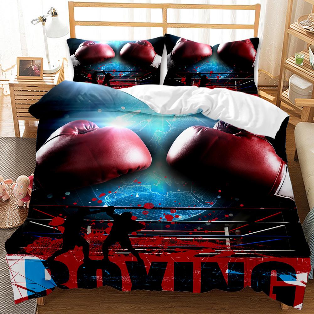 Czarno-czerwony pokrowiec na kołdrę z rękawicami bokserskimi dla dzieci, nastolatków, chłopców, mężczyzn i dorosłych.  Idealny dla miłośników boksu - gry