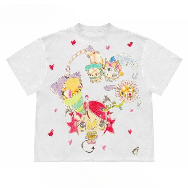 Cute Girl Graphic Print Autumn Pure Cotton Men's and Women's T-shirt Short Sleeve Street Fashion Trend Clothing