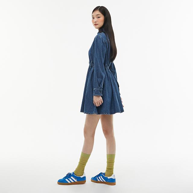 Rap Smoking Collar Flare Mini Denim Dress Aq1Do263