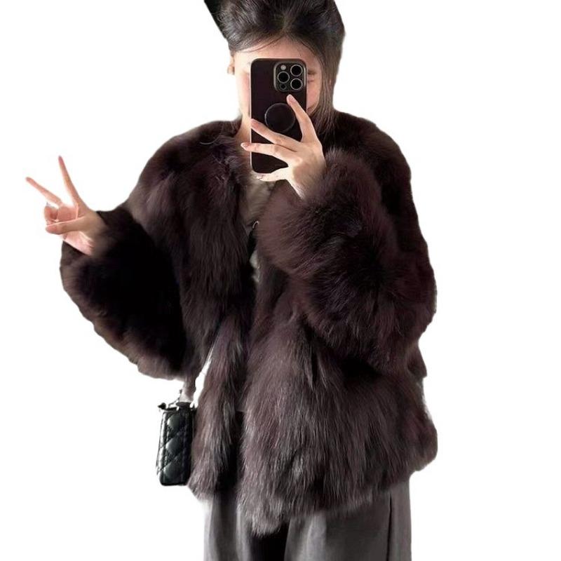 Jachetă de blană de vulpe ecologică pentru femei, scurtă de iarnă, temperament nou, lână ușoară, palton căptușit cu bumbac