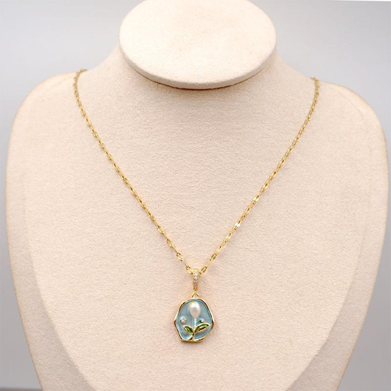 Monet Garden Oil Painting Necklace Accessories Women's Freshwater Pearl Flower Vintage Chinese Pendant Accessories