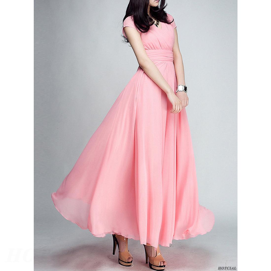 

Жіноча модна вечірня сукня з V-подібним вирізом і коротким рукавом Темперамент, однотонні довгі коктейльні літні шифонові сукні з високою талією XXXL