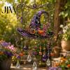 Whimsical Bat And Black Cat Decor Halloween Acrylic Wind Chime Pendant, Crystal Suncatcher Hanging Ornaments, Decorative Handcrafted Spooky
